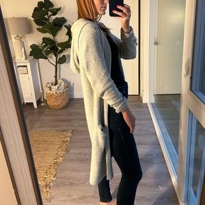 Gap light gray hooded long duster cardigan, size S